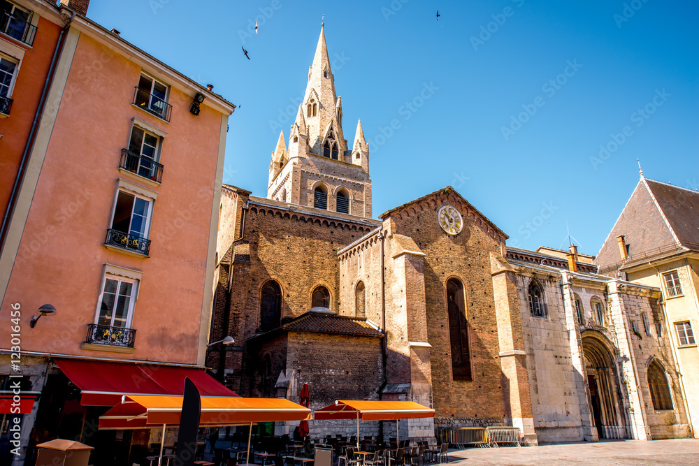 Saint Andrew church in the center of the old town in Grenoble city on the south-east of France. This tower is the main symbol of the city