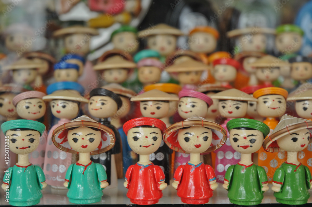 Vietnamese wooden traditional dolls in Hanoi