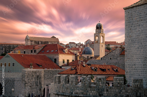 Sunset golden light over Old Town roofs of Ragusa (Duvrovnik). photo