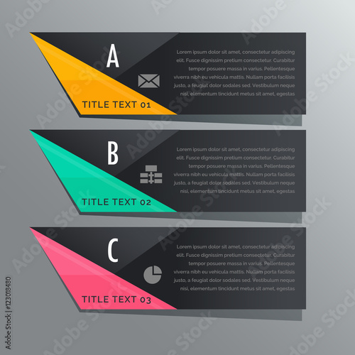 dark theme three steps infographic banners with business icons photo