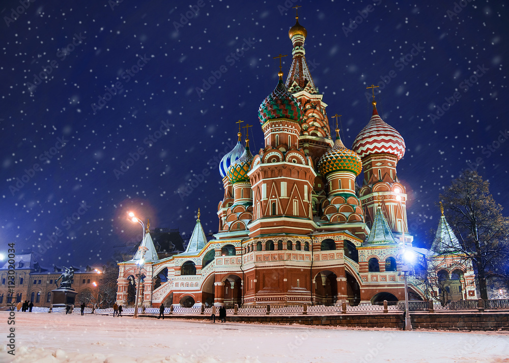 St. Basil's Cathedral in winter (snow storm), Russia