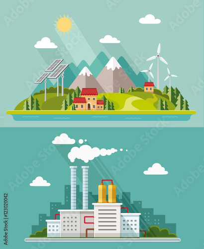 Ecology set. Environment, green energy. Eco life, emissions, nat