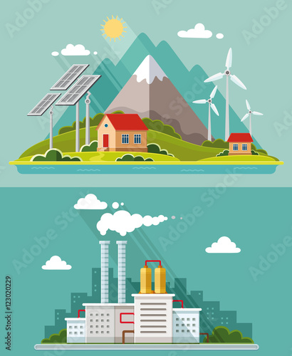 Ecology set. Environment, green energy. Eco life, emissions, nat