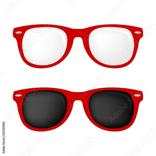 Hipster red color glasses and sunglasses isolated vector set
