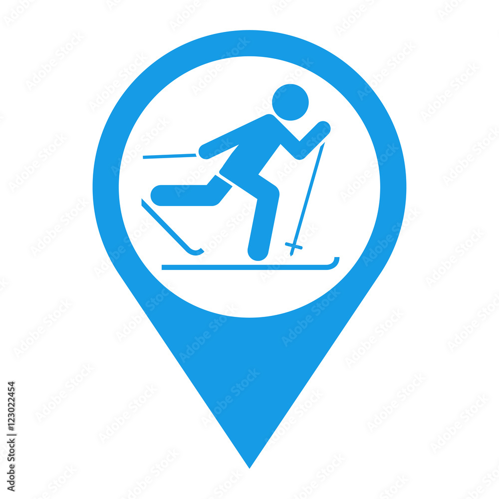 Icono plano localizacion esqui de fondo azul Icono plano localizacion esqui de fondo azul