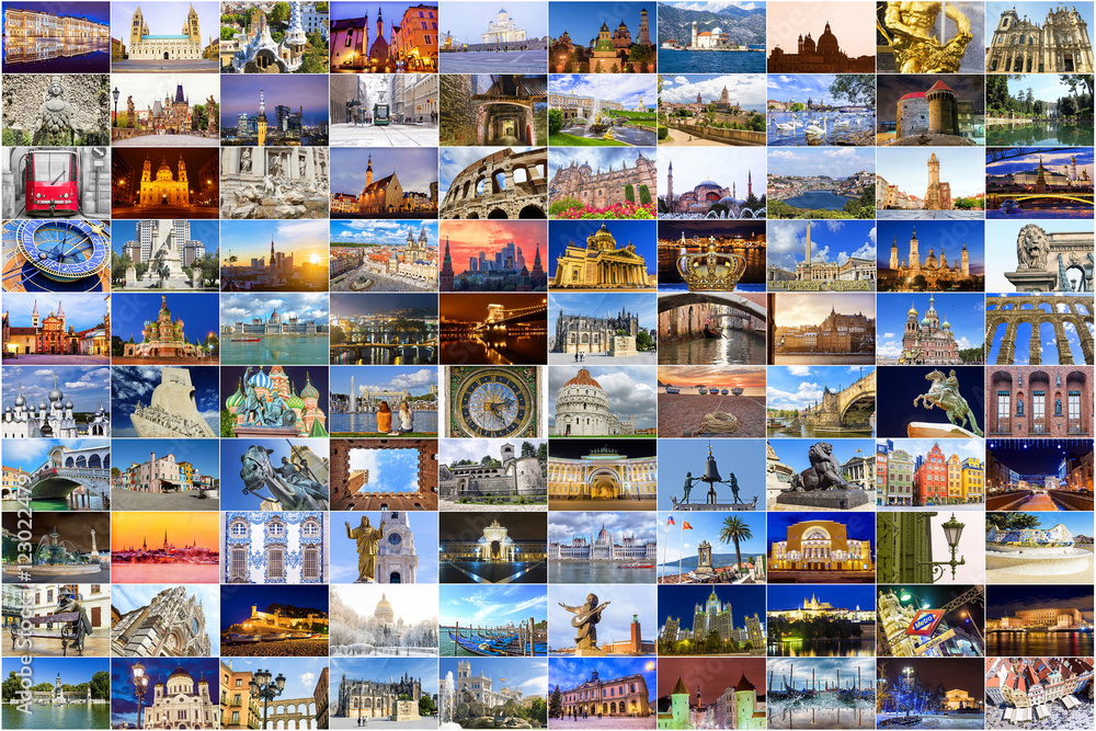 Europe attractions. collage