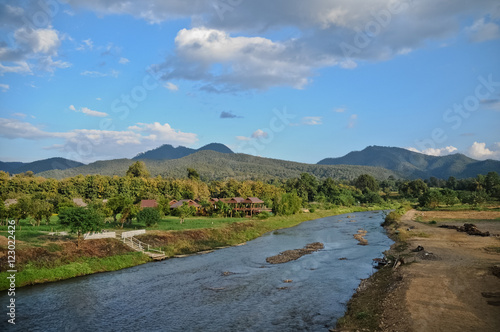 Small river and peaceful forest in Pai village Northern Thailand