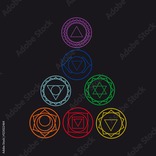 seven human chakras, vector illustration.