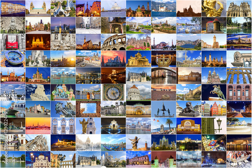 Photography Europe attractions. collage