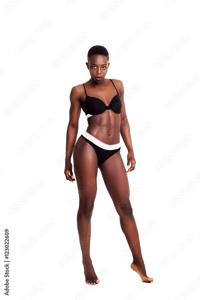Gorgeous and sexy african model wearing sporty lingerie foto de Stock |  Adobe Stock