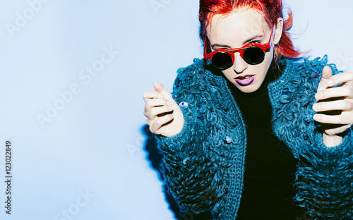 Lady Party Stylish Fashion makeup and stylish hair color. Sungla