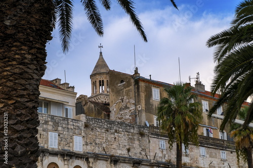 Houses and Cathedral of Saint Domnius, Dujam, Duje, bell tower Old town, Split, Croatia photo