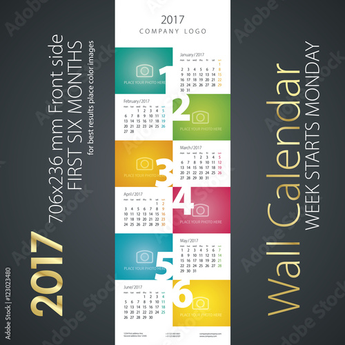 Calendar 2017 first six month color background