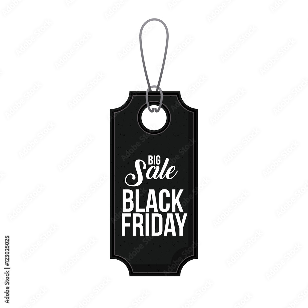 hanging black tag icon. Black friday price offer discount and market design. Isolated design. Vector illustration