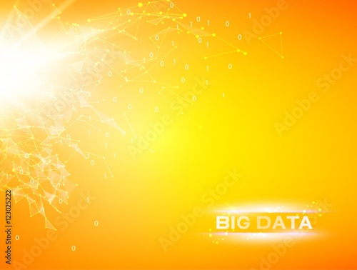 Abstract futuristic design. Molecules technology background. Digital technology concept. Illustration of binary data flowing on orange cables. Vector illustration.