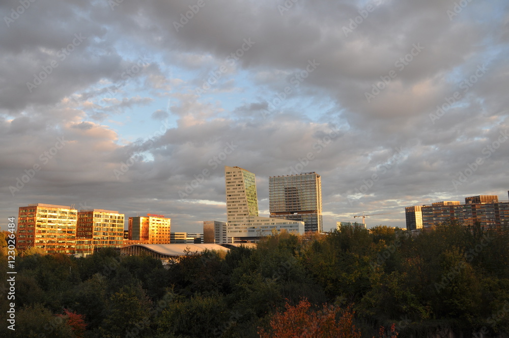 Euralille's towers on summer evening