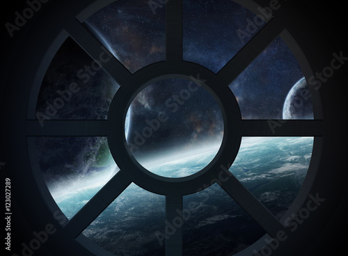 Fototapeta Naklejka Na Ścianę i Meble -  View of outer space from a spaceship cabin