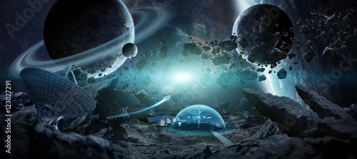 Fototapeta Naklejka Na Ścianę i Meble -  Observatory station in space 3D rendering elements of this image