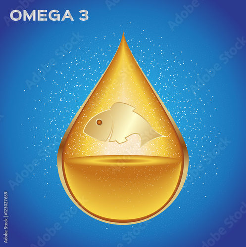 Omega 3 icon vector . gold omega 3 drop