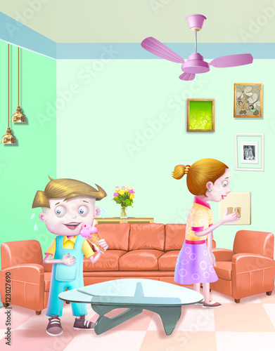 Boy eats ice cream near girl