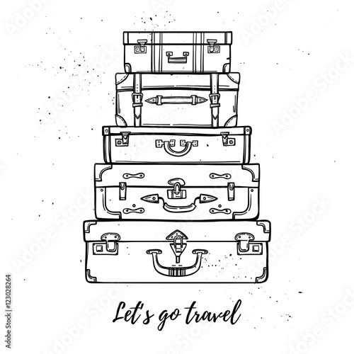 Hand drawn vector illustration - Let's go travel. Fashion suitca photo