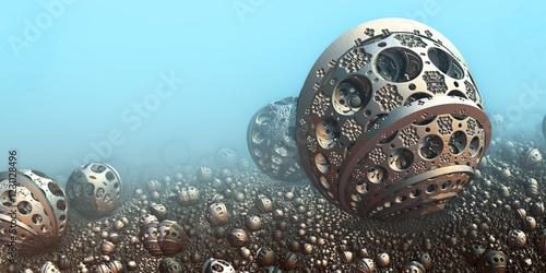 Fototapeta Naklejka Na Ścianę i Meble -  Background with fantastic 3D spheres, abstract sci fi design.