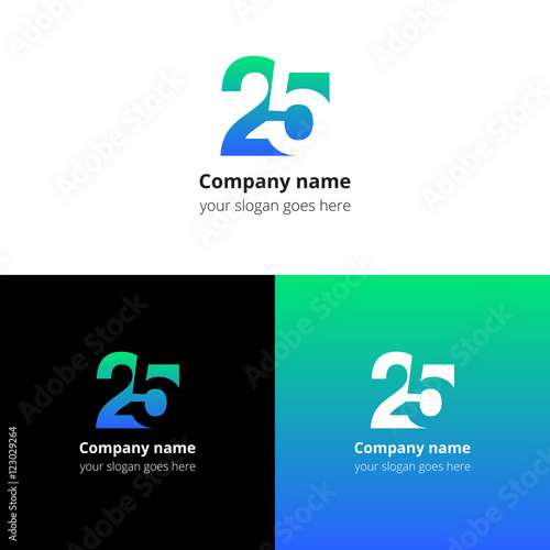25 logo icon flat and vector design template. Monogram numbers two and five. Logotype twenty-five with gradient color. Creative vision concept logo, elements, sign, symbol for card, brand, banners.