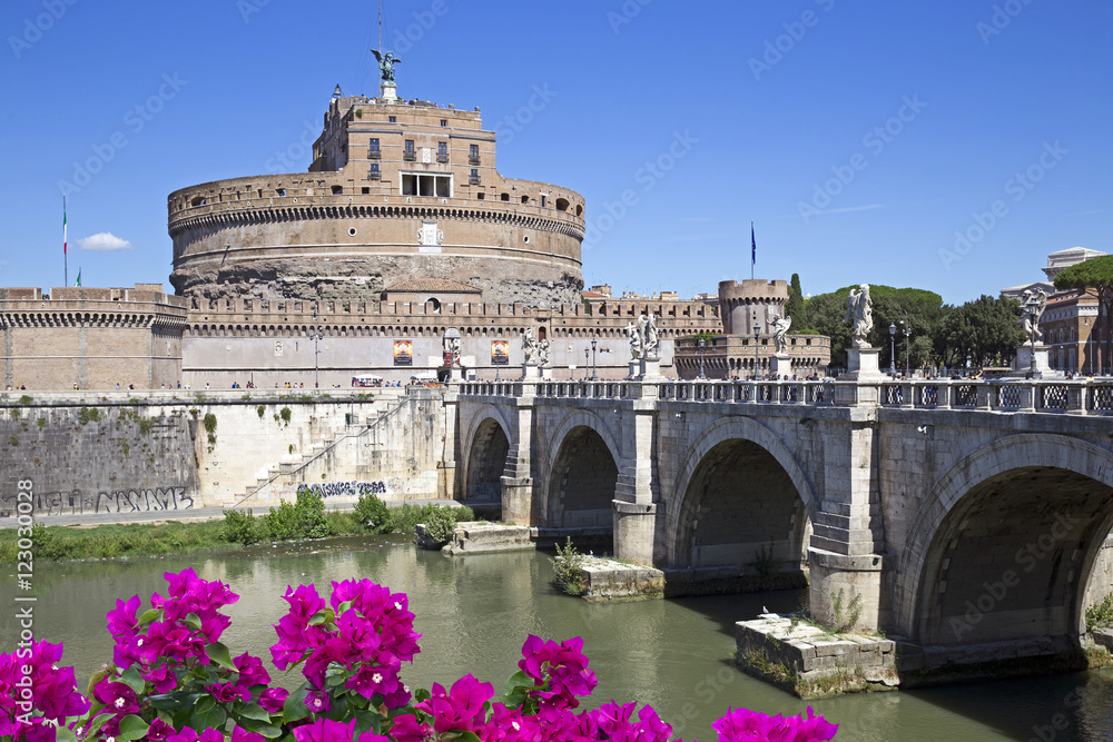 Saint Angel Castle and bridge over the Tiber river in Rome, Italy
