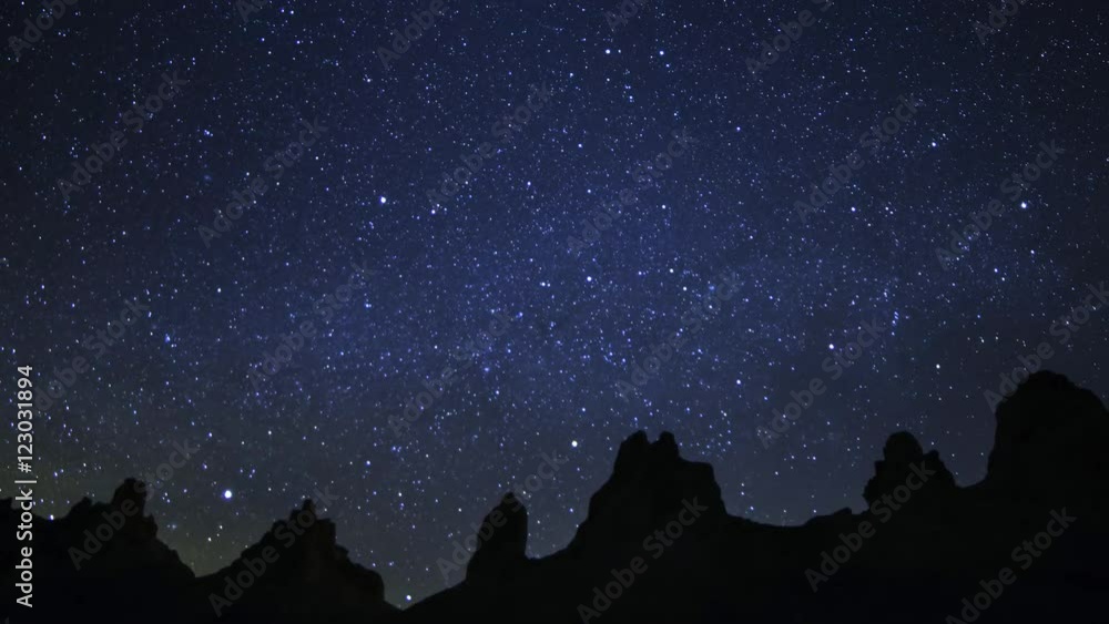 Astrophotography time lapse of starry sky over tufa towers at Trona Pinnacles, California -Long Shot- Astrophotography time lapse of starry sky over tufa towers at Trona Pinnacles, California -Long Shot-