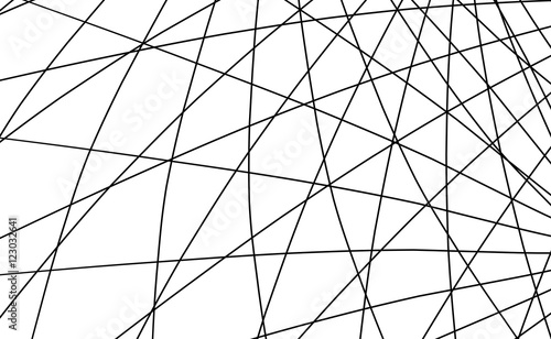 Abstrakcyjny kształt przecinających się lini na białym tle, losowy układ lini tworzący kształt
