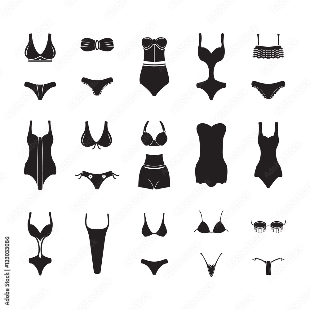 Swimwear and bikini icons set Stock Vector | Adobe Stock