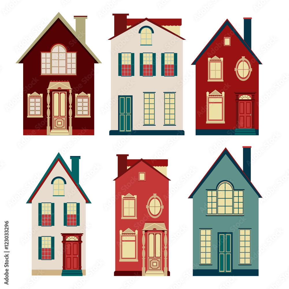 Set of illustrations from old houses