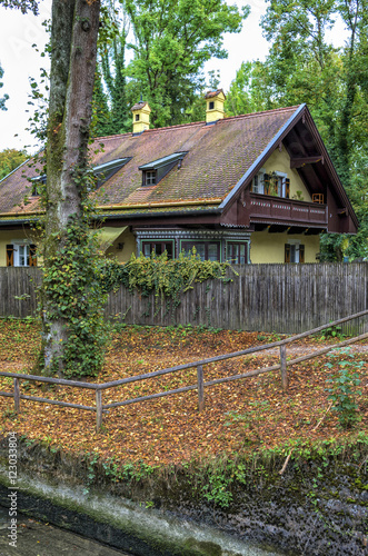 Bavarian House.A typical German old family house in Munich by Isar river near Taufkirchen. photo