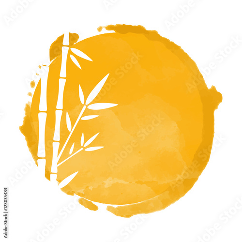 Watercolor circle and white bamboo trees
