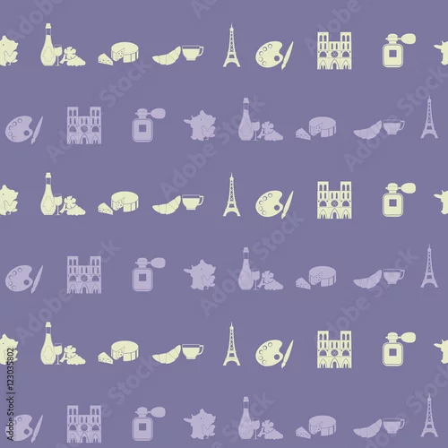 Tapety Bezszwowy wzór z francuskimi ikonami dla twój projekta