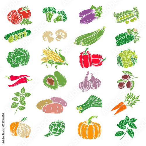 Set decorative icons vegetables.
