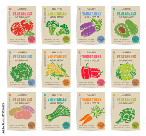 Hand drawn vegetables posters set.