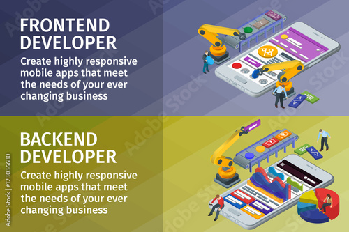 Developing mobile applications flat 3d isometric style. Horizont