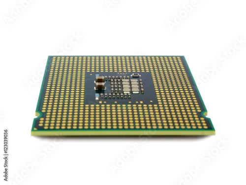 Central processing unit. CPU microchip isolated on white background.