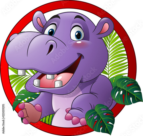 Cartoon funny hippo isolated on white background
