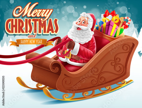 merry cheristmas with santa claus sled