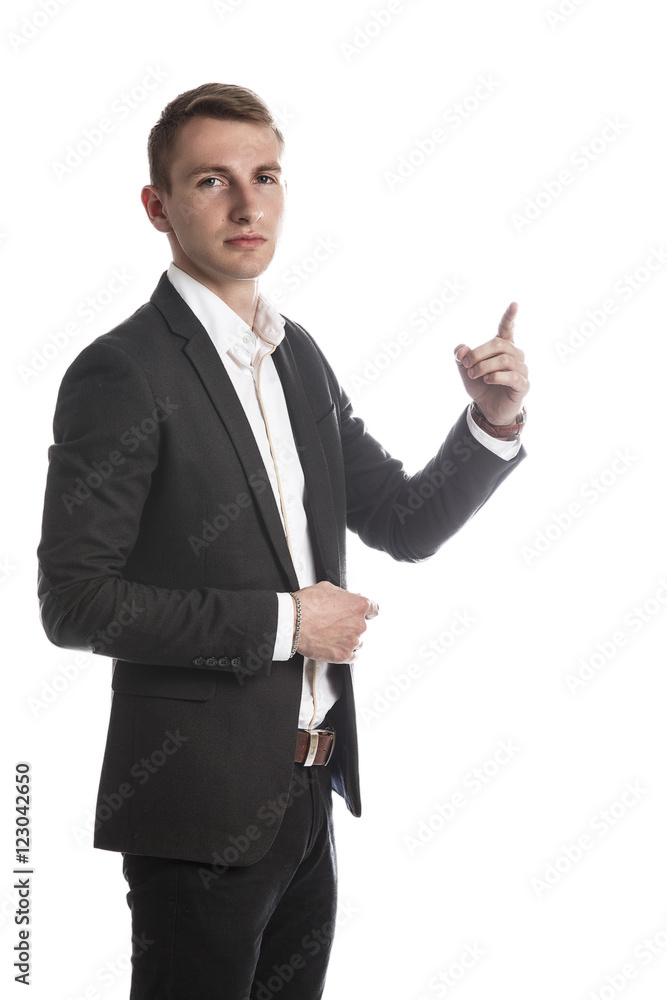 Portrait of handsome young man in a suit jacket in Studio on white isolated background Portrait of handsome young man in a suit jacket in Studio on white isolated background