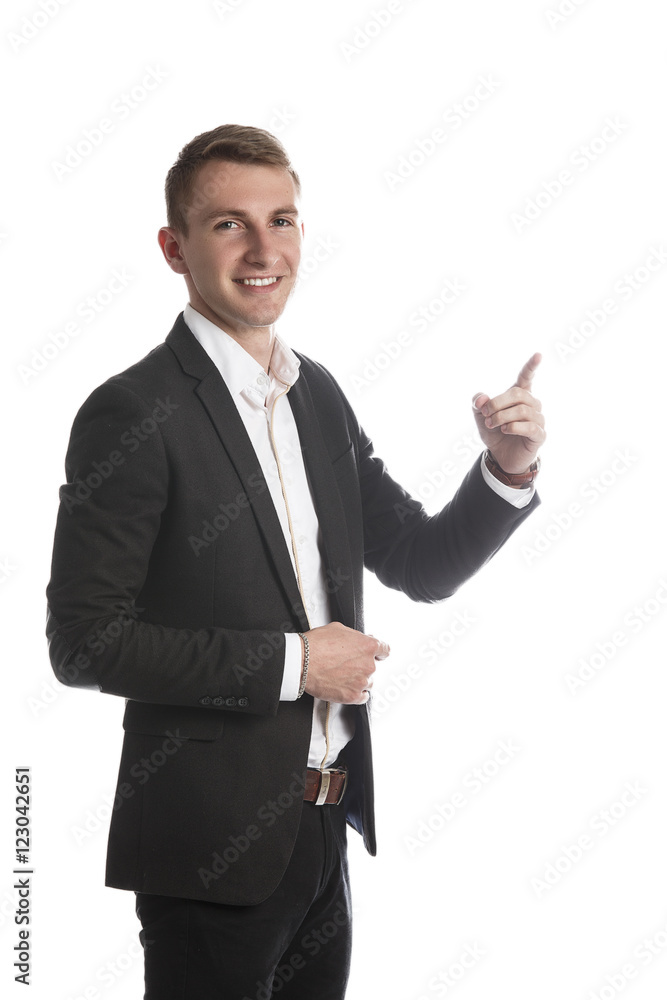 Portrait of handsome young man in a suit jacket in Studio on white isolated background Portrait of handsome young man in a suit jacket in Studio on white isolated background