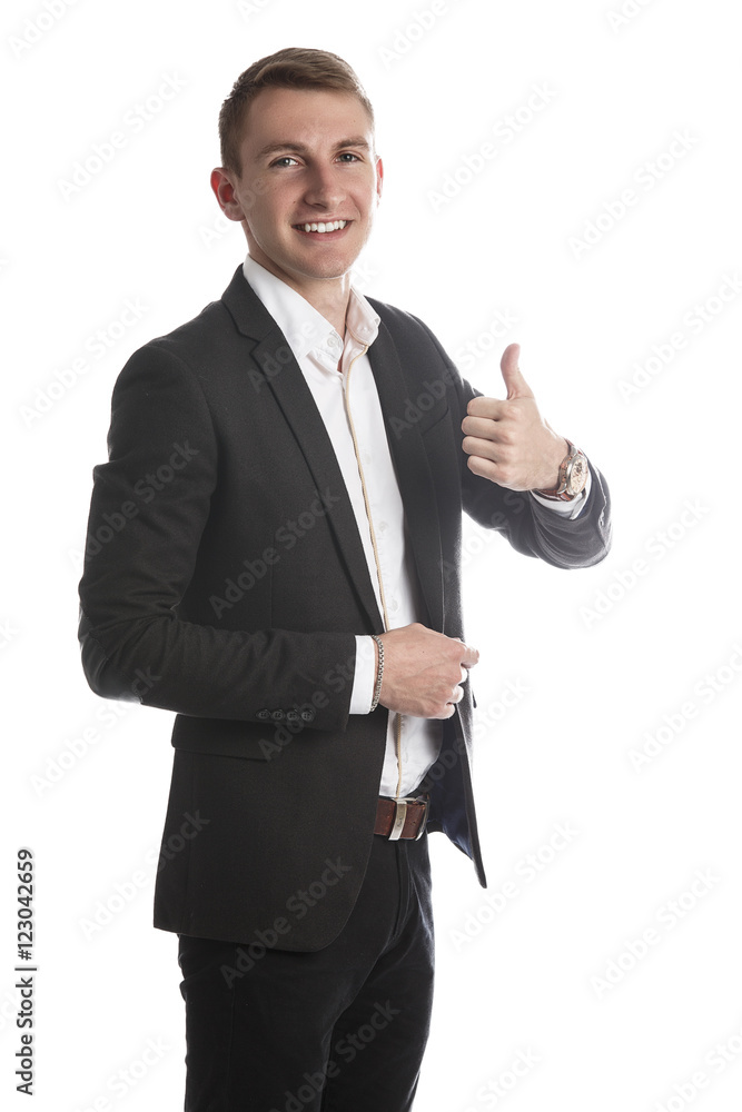 Portrait of handsome young man in a suit jacket in Studio on white isolated background Portrait of handsome young man in a suit jacket in Studio on white isolated background