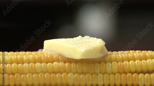 Sweetcorn and butter melting closeup
