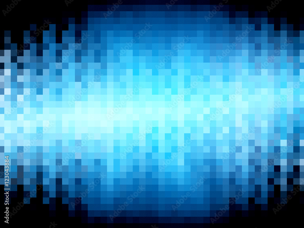 Blue glowing pixel shaped fractal in space Blue glowing pixel shaped fractal in space