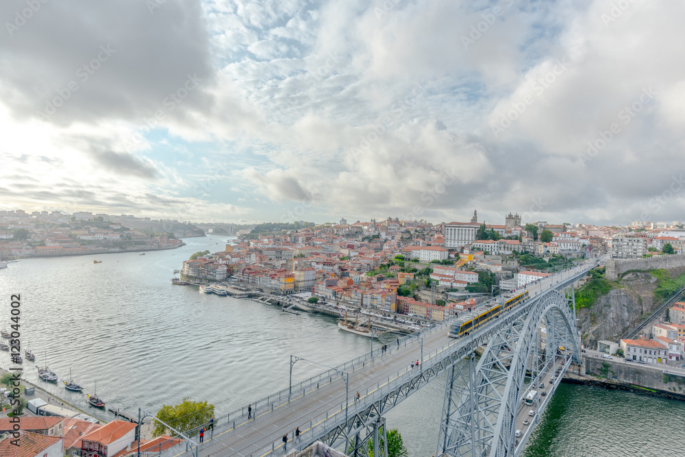 Dom Luis Bridge and old city in Porto, Portugal, Europe