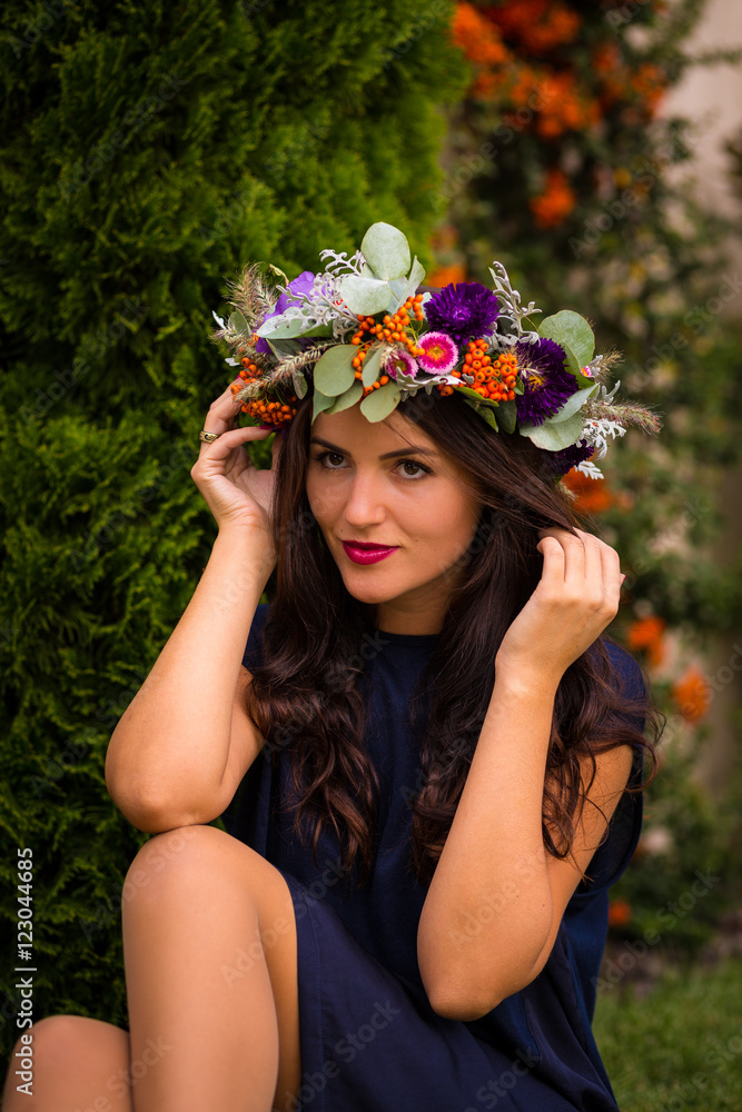 Beautiful woman with a flower crown Stock Photo Adobe Stock