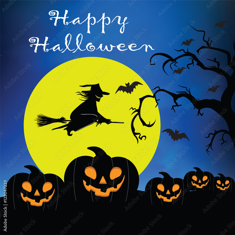 glowing pumpkin Halloween theme with creepy haunted