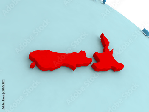 New Zealand in red on blue globe